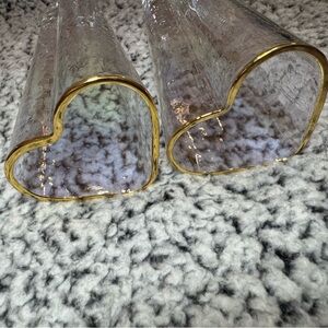 Heart-Shaped Glass Vases with Gold Accents